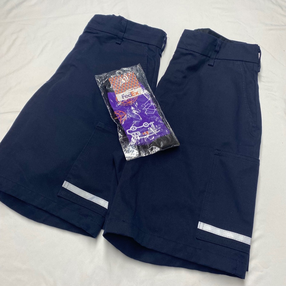 FedEx Mens Navy Cargo Work Shorts 32 Reflective Stan Herman Image Authority 2pk